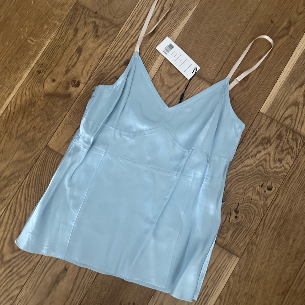 Helmut Lang Blue V-neck Sleeveless Silk Camisole with Tags